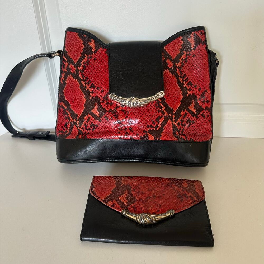 Brighton Vintage Red Snakeskin Python Embossed Le… - image 1